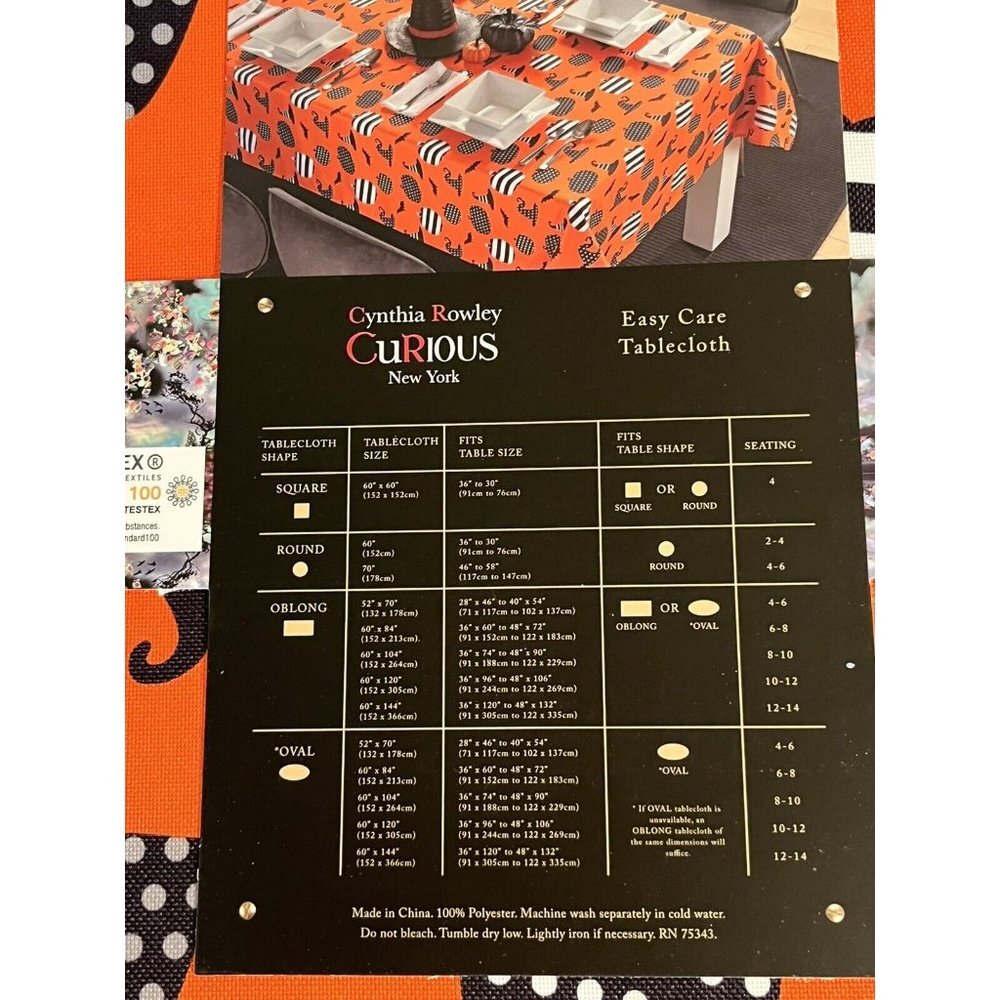 Halloween Witch Bat Pumpkin 70" Round Tablecloth Cynthia Rowley Curious NEW - Picture 4 of 5